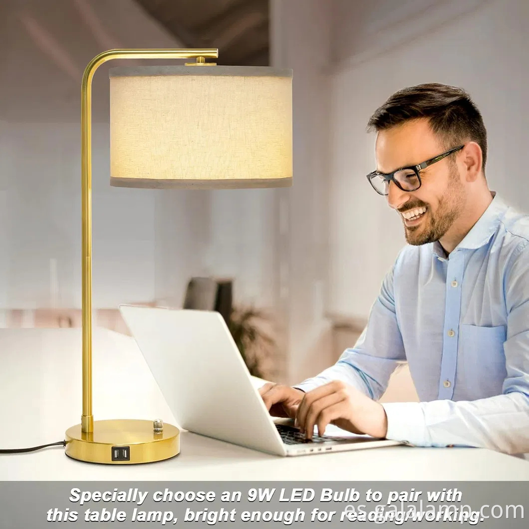 Lámpara moderna de carga USB con sombra de lino